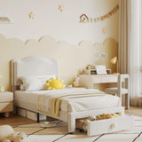 Garvee Upholstered Twin Bed Frame with Storage Drawer & Scallop Headboard for Kids Girls, Princess Twin Size, Beige - Off White