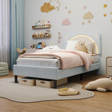 Garvee Twin Size Bed Frame with LED Lights, Adjustable Headboard, Soft Velvet, Solid Wood Support, Blue