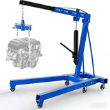 Garvee 2 Ton Engine Hoist With Leveler, Folding Hydraulic Cherry Picker, Heavy-Duty Shop Crane For Warehouse, Garage, Workshop, Blue, 4400 Lbs, 6 Caster Wheels, 4 Adjustable Boom Positions - Blue