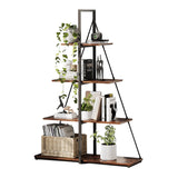 Garvee 4 Tier Ladder Bookshelf A-Shaped Corner Shelf Stand Steel Frame Brown For Home Office Living Room Kitchen - Brown