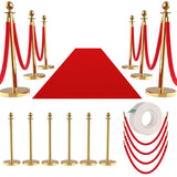 Garvee 8Pcs Stanchions Posts Velvet Ropes Party Set Gold For Wedding Christmas Event Decoration 15Ft Red Carpet