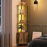 Garvee Corner Cabinet with LED Light, Spacious Storage, Ambient Lighting, 11.8x11.8x58.1 Inches, Multi-Color - Rustic Brown