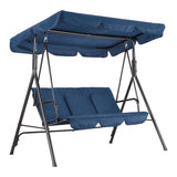 Garvee Outdoor Porch Swing with Adjustable Canopy, 3-Seat Patio Swing Chair, Metal Frame, Heavy Duty for Garden, Backyard & Poolside, Black - Blue