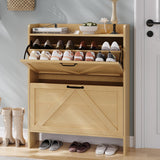 Garvee Shoe Storage Cabinet With 2 Flip Drawers Slim Freestanding Organizer For Entryway Hallway Natural Color Space-Saving Design - Natural