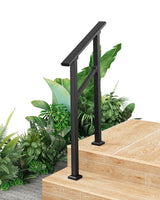 Garvee Hand Rails Metal Stair Railing for Outdoor Steps, 2 Steps, Black, Adjustable Height & Angle, Weather Resistant