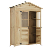 Garvee Patio Storage Shed Outdoor Storage Cabinet With Weather-Resistant Roof Garden Tools Shed 6 Movable Shelves Fir Wood - Wood-2