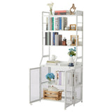 Garvee 2-in-1 Bookshelf Desk with Storage Shelves, Industrial Metal & Particle Board, 70" Tall, White, Home Office & Living Room - White