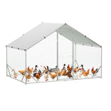 Garvee Outdoor Chicken Coop 9.8x6.5FT Steel Walk-in Poultry Cage with Waterproof Anti-UV Cover for Backyard Garden, Large, Durable, Secure, Weatherproof - Silver