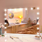 Garvee 32" x 24" Vanity Makeup Mirror with Lights, 15 Dimmable LED Bulbs, 3x Magnification, 3 Color Modes, Touch Control, Tabletop or Wall-Mounted, White - Square 32*24" 17Pcs Led Bulbs Three Colors Adjustable Stepless Dimming + 3X Magnifying Glass White