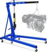 Garvee 2 Ton Engine Hoist Folding Hydraulic Cherry Picker for Warehouse Garage Workshop Blue 4400 Lbs Capacity - Blue