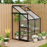 Garvee 4x4FT Lean To Greenhouse, Small Walk-In Polycarbonate Greenhouse with Adjustable Vent Window, Sliding Door, Portable Green House Kit for Outdoors, Winter, Green