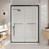 Garvee 56-60" Double Sliding Glass Shower Door, Semi-Frameless, Matte Black, 1/4 Inch Tempered Glass, Walk-in Shower, Space Saver