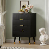 Garvee Fluted 4 Drawer Dresser Tall Black Dresser with Gold Metal Handles Small Dresser Storage Chest Cabinet Organizer Wood Chest of Drawers for Bedroom,Living Room,Hallway,Entryway - Black - Black