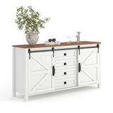 Garvee 60" Farmhouse Sideboard Buffet Cabinet with Sliding Barn Doors & 4 Drawers, White, 31.5" Tall, Wooden Storage for Dining Room & Coffee Bar - White
