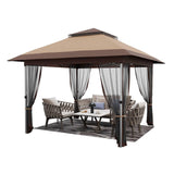 Garvee 12 ft x12 ft Softtop Gazebo With Mosquito Netting Double Roofs Outdoor Party Tent For Gardens Patios Lawns - Khaki