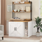 Garvee 55"H Cat Litter Box Enclosure with Storage Shelves and Charging Sockets for Living Room, White & Rustic Brown