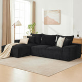Garvee 110 in Oversized L-Shaped Sofa With Left Chaise & Throw Pillows, Soft Corduroy Memory Foam Couch for Living Rooms, Black - Black+Left