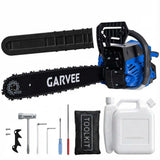Garvee Gas Powered Chainsaw 16-Inch Bar, Professional Grade, Quick Start, Anti-Vibration, Chain Brake, Wood Cutting, Tree Trimming, Black - Blue