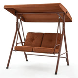 Garvee 2-IN-1 Patio Swing Chair 3-Person Adjustable Sunshade Brown Steel Frame Outdoor Relaxation - Brown