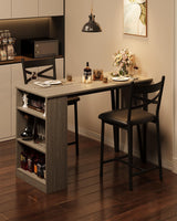 Garvee Extendable Bar Table and Chairs Set with Storage Shelves for Small Space Kitchen Apartment, 3 Piece, Grey