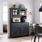 Garvee Kitchen Pantry Cabinet with Microwave Stand, Freestanding Hutch Cabinet, Adjustable Shelves, Black - Black