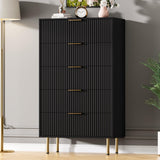 Garvee Modern 6-Drawer Dresser with Marble Top Curved Design Wood Material TV Stand Organizer for Bedroom Living Room - Black