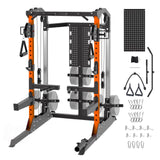 Garvee Power Cage 2000 LB Squat Rack with Dual Pulley Cable Crossover Multi-Function Home Gym Power Rack Attachments Full Body Strength Training Equipment - Orange