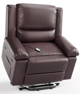 Garvee Oversized Wide Power Lift Recliner Chair - Heat and Massage, Adjustable Back and Legs, PU Leather Electric Lift Chair for Elderly and Mobility Impaired, 43.3x37.4x40.6 Inches, Black - Brown
