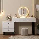 Garvee White Vanity Desk with Mirror and Lights, Makeup Vanity with 5 Drawers for Bedroom, Modern Organizer, Adjustable Brightness, 3 Color LED Light - White