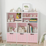 Garvee Toy Storage Cabinet with 3 Movable Drawers & 6 Cubes, Children's Toy Shelf Kids Bookshelf with Hidden Wheels, Kids Bookcase Toy Storage Organizer for Bedroom & Playroom & Nursery