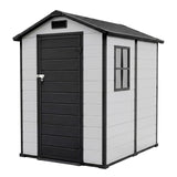 Garvee 4x6 FT Outdoor Storage Shed with Floor, Plastic Resin Garden Shed, Patio Backyard, Lockable Door, Window, Sloping Roof, Gray