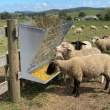 Garvee Large 2-in-1 Hay Feeder with Grain & Salt Trough, Galvanized Steel, Wall-Mountable, Weatherproof for Sheep, Goats & Horses Indoor & Outdoor - Silver