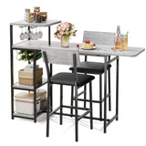 Garvee Dining Table Set for 2, 3-Piece Expandable Bar Table and Chairs Set with Storage Shelves and Wine Rack, Small Kitchen Dining Set, Living Room, Apartment, White