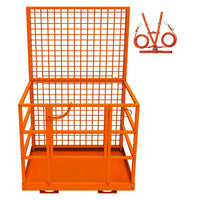 Garvee Forklift Safety Cage Heavy Duty Steel Man Basket Foldable Work Platform with Guardrails Safety Harness Wheels for Aerial Work