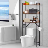 Garvee Bathroom WC Storage Rack Steel-Wood Combo Multiple Shelves Rustic Look 63.5x25x160 cm Practical Toilet Organizer