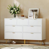 Garvee 7 Drawer Dresser White Wooden Chest with Gold Metal Legs and Handles for Bedroom Living Room Entryway 47.2" Wide