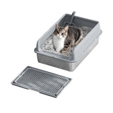 Garvee Stainless Steel Cat Litter Box with Lid Large Non-Stick Metal Cat Box for Big Cats 23.62''L x 15.75''W x 9.84''H - Gray (60X40X25Cm)