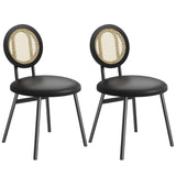 Garvee Modern Rattan Dining Chair Set Handwoven Backrest Ergonomic Cushion Metal Frame Scratch-Resistant Black 2-Pack Kitchen Dining Room - Black