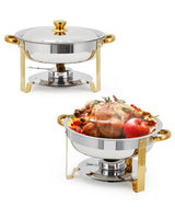Garvee 2 Pack 5 QT Round Stainless Steel Chafing Dishes for Buffet Catering Parties Wedding Banquet Gold