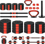 Garvee 4-in-1 Adjustable Strength Training Equipment 66 lbs Dumbbell Set Black and Red Home Gym - Black And Red