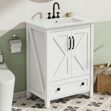 Garvee 30 Inch Bathroom Vanity with Ceramic Sink, Modern Freestanding Cabinet, White - White