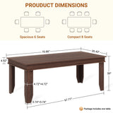 Garvee 70.87 Inch Farmhouse Dining Table for 6-8 People, Rustic Brown Wooden Rectangle Table for Kitchen, Living Room, Restaurant - Red Brown