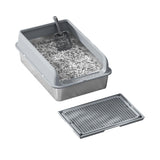 Garvee Stainless Steel Cat Litter Box, 23.62x15.75x9.84 in, Non-Stick Metal Tray for Big Cats, High PP Sides with Front Entry, Litter Catching Step and Double-Layer Mat, Scoop Included for Easy Cleaning, Light Gray - Light Gray