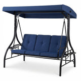 Garvee 3-Seat Outdoor Porch Swing with Adjustable Canopy, Convertible Patio Swing Bed, Navy Blue, Weather-Resistant, Thick Cushions - Navy Blue