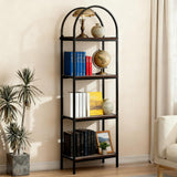 Garvee Arched Bookshelf 4 Tier Industrial Open Shelving Unit Metal Frame for Living Room Bedroom, Modern Wood Grain/Marble Finish - 4-Tier Reinforce-Rustic Brown