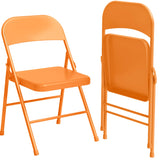Garvee Folding Chairs 2 Pack, Foldable Chairs with Metal Frame Hold Up to 350 Pounds, Portable Orange Folding Chairs Suitable for Dining Room, Living Room, Office, Indoor and Outdoor Events