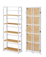 Garvee Folding Bookshelf 5 Tier No Assembly Vintage Bookcase Storage Shelves White for Home Office - White+Beige