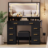 Garvee 42" LED Makeup Vanity Desk with Large Mirror, 8 Drawers, Charging Station for Bedroom Dressing Room, Black