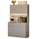 Garvee 71" Kitchen Pantry Cabinet With Led Lights And Power Outlets, Adjustable Shelves, Grey, Space-Saving Kitchen Storage