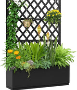 Garvee Metal Raised Garden Bed with Trellis & Wheels, Outdoor Planter Box, 71"x47"x12", Galvanized Steel, Privacy Screen - Black-Diagonal Checkered Pattern